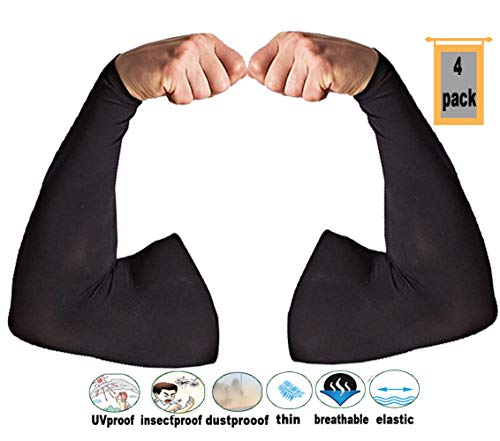 MAYOUTH - Mangas de refrigeración con protección UV para cubrir los brazos para hombres y mujeres, protector solar para golf, ciclismo, conducción, correr, baloncesto, negro X2 + blanco X2)