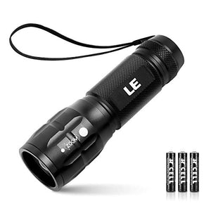 LE CREE Linterna LED, pequeña y superbrillante, linterna táctica LED, luz de mano, zoomable, resistente al agua, brillo ajustable para camping, correr, pilas AAA incluidas