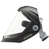 Jackson Safety Maxview - Protector facial con trinquete, tinte transparente, antiniebla, negro, 14201 (retira la película protectora de los protectores faciales antes de usarlos)