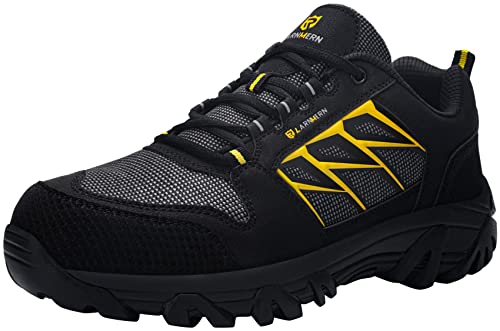 LARNMERN Zapatos con Punta de Acero para Hombre, Botas de Trabajo de Seguridad indestructibles y Antideslizantes, cómodas Zapatillas antipinchazos para Hombre L91182(28.0 cm, Negro y Amarillo)