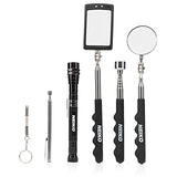 NEIKO 20736A Magnetic Pick-Up Tool and Inspection Mirror Set | Telescoping Flexible & Extendable LED Flashlight | 15lb Retriever Tool | 6 Piece Set | 360 Swivel, Adjustable, Telescoping Mirror