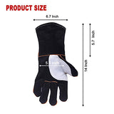 TOPDC Guantes de soldadura de cuero vacuno superior de 14 pulgadas, resistentes al calor, guantes ignífugos, guantes para forja/parrilla/barbacoa/estufa/horno/chimenea/soldador Tig/horneado/jardinería/manipulación de animales con manga larga de 5.7 pulgad