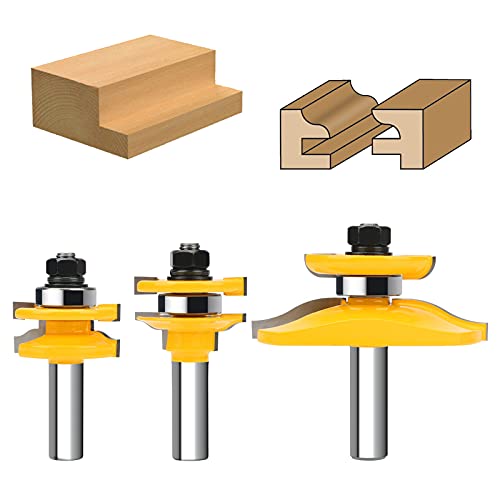 ACETOP 3 piezas Ogee Rail and Stiles Router Bits 1,27 cm Mango recubierto de carburo Panel elevado para puerta de gabinete con broca de cortador trasero para fresado de madera DIY carpintería