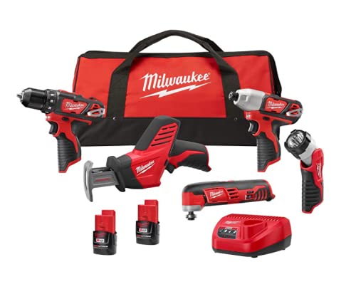 Milwaukee M1212-Volt - Kit combinado inalámbrico de iones de litio (5 herramientas) con dos baterías de 1,5 Ah, cargador y bolsa de herramientas