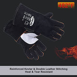 TOPDC Guantes de soldadura de cuero vacuno superior de 14 pulgadas, resistentes al calor, guantes ignífugos, guantes para forja/parrilla/barbacoa/estufa/horno/chimenea/soldador Tig/horneado/jardinería/manipulación de animales con manga larga de 5.7 pulgad