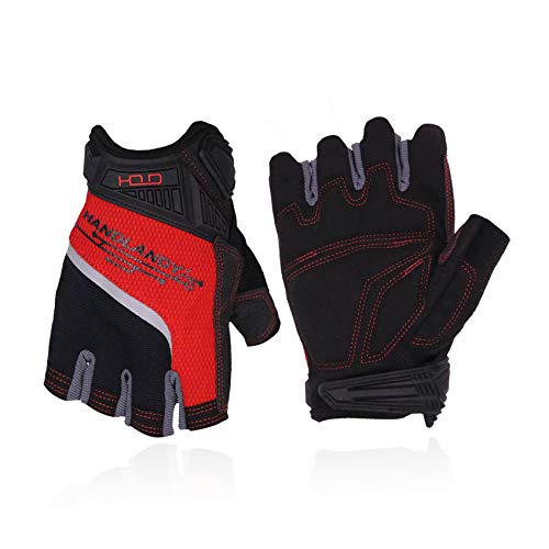 Guantes de trabajo sin dedos para hombres, guantes de trabajo con medio dedo que absorben los golpes, Medium