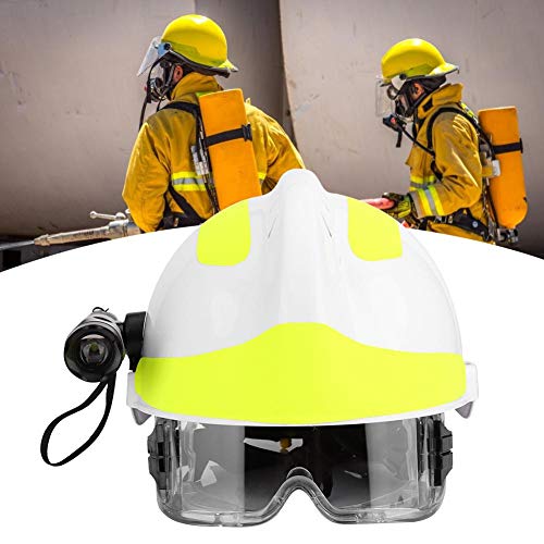 Qinlorgo Casco de Rescate, Casco de Bombero, Cascos de Seguridad de Rescate de Emergencia Casco de protección antiincendios de Bombero con Faro y Gafas