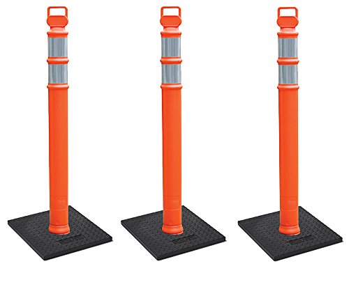 Cortina EZ Grab Delineator - Poste de 45 pulgadas, collares de cadera de 3 pulgadas con base de 10 libras, 03-747RBC-3, naranja, paquete de 3