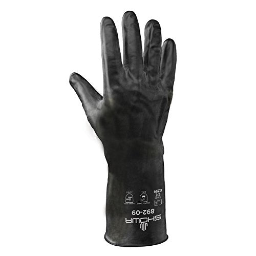 SHOWA 892 - Guantes de butilo sin forro, talla pequeña (1 par), Resistente a los químicos, Negro, Large