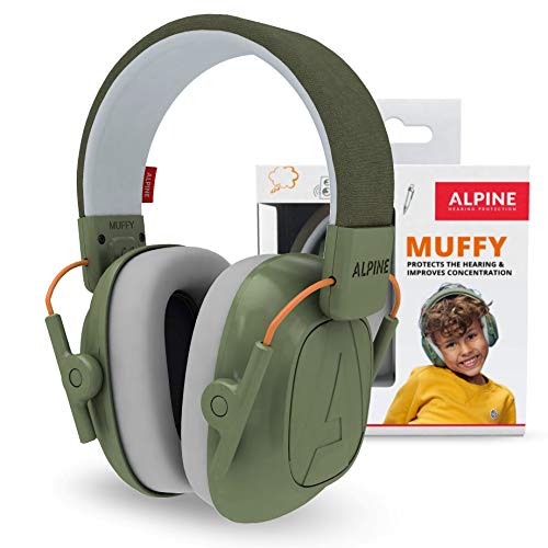 Alpine Muffy Protectores de Oído para Niños - Cascos Antiruido para niños de hasta 16 años - Cascos de Insonorización diseñados niños - Cómoda protección auditiva - banda de sujeción ajustable - Verde