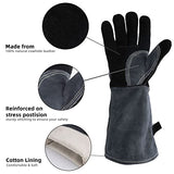 Cuwiny - Guantes de soldadura, resistentes al calor/al fuego, guantes de forja de cuero, manga extra larga de 16 pulgadas y gancho ignífugo