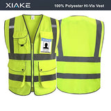 XIAKE SAFETY - Chaleco de seguridad de alta visibilidad clase 2 con bolsillos y cierre, norma ANSI/ISEA amarillo