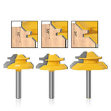 Fresa, broca de enrutador de juntas de 45 grados de bloqueo de inglete de borde redondeado, herramientas de carpintería, 3 piezas de vástago de 6 mm