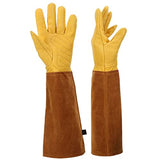 Guantes a prueba de calor, guantes de soldadura de cuero resistente al calor de cuero Larga espina a prueba de jardinería Guantallas de horno l 1 Pair, Guantes de soldador