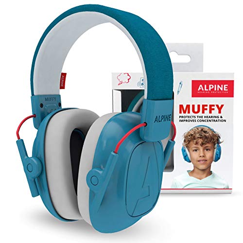 Alpine Muffy Protectores de Oído para Niños - Cascos Antiruido para niños de hasta 16 años - Cascos de Insonorización diseñados niños - Cómoda protección auditiva - banda de sujeción ajustable - Azul