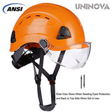 UNINOVA Casco duro de seguridad con visera – Casco ventilado aprobado por ANSI Z89.1 – Suspensión de trinquete de 6 puntos, perfecto para la construcción (visera transparente naranja 03)