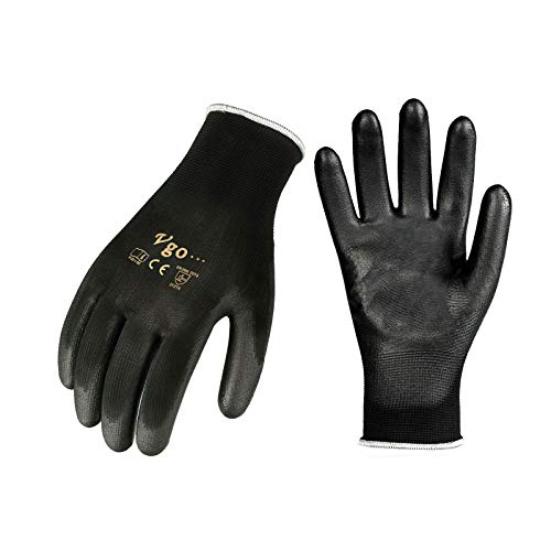 Vgo... 15Pares Guantes PU Jardinería y Guantes Trabajo Ligero (Negro, Tamaño 7/S, PU2103)