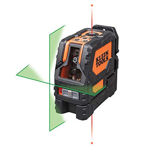 Klein Tools 93LCLG Nivel láser, autonivelante, nivel de línea cruzada verde de alta visibilidad con punto de fontanería rojo y abrazadera de montaje magnética