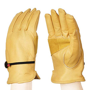 AmazonBasics Leather Work Gloves with Wrist Closure, Yellow, XL