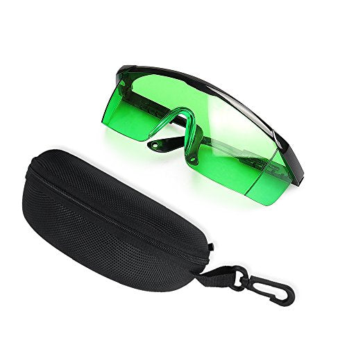 Huepar GL01G - Gafas de protección para los ojos con láser verde, herramientas láser rotativas y multilíneas, gafas con patillas ajustables (caja de protección incluida)