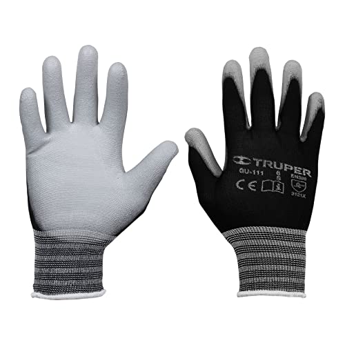 Truper GU-111, Guantes de nylon recubierto de poliuretano, puño tejido, CH