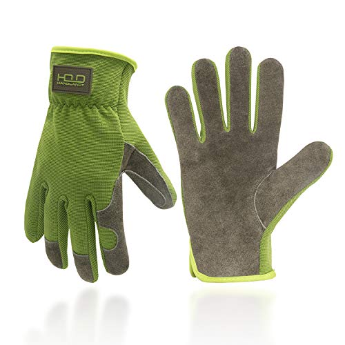 Guantes de trabajo de utilidad general, guantes de cuero para hombre y mujer, guantes de jardinería, guantes de piel de vacuno, mecánico, construcción de conductor, guantes (talla XL, verde)