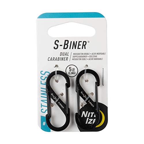 Nite Ize Size-1 S-Biner - Mosquetón doble, acero inoxidable, negro, paquete de 2