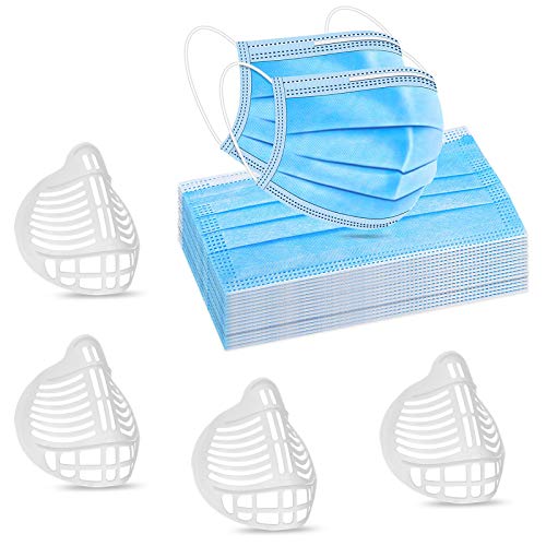 Mascarilla desechable, 50 máscaras de cara transpirables con 4 soportes para máscaras faciales, máscara facial protectora contra el polvo