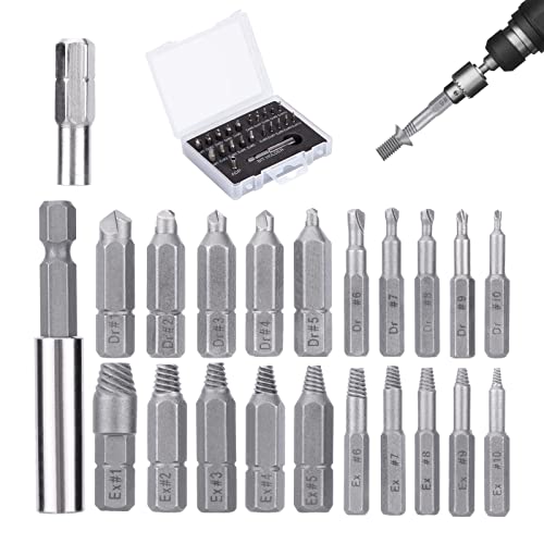 22 Piezas Extractor de Tornillos-Libara, Kit de Extractor de Tornillos Dañados y Extractores de Tornillos Rotos, Removedor de Tornillos Pelados, Adaptador de Enchufe de Acero de Alta Velocidad