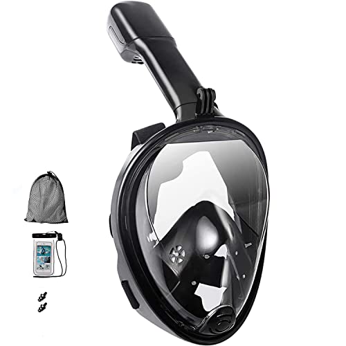 Hisemy Máscara de Buceo, 180° Vista Facial Completa Mascara de Buceo, Libre Anti vaho y Anti Fugas con Montaje de cámara para Adultos y Niños(L-XL)