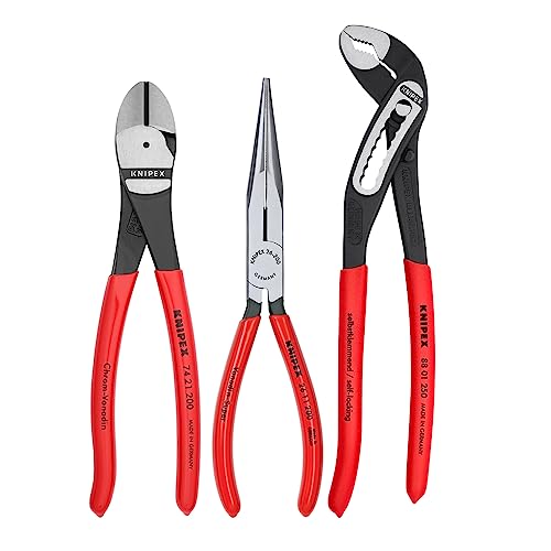 KNIPEX Tools 00 20 08 US1 - Juego de herramientas de 3 piezas para nariz larga, cortador diagonal y alicates de cocodrilo, rojo (el embalaje puede variar)