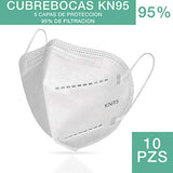 10 Cubrebocas KN95 Termosellados 5 Capas 3D Mascarilla de Maxima Filtracion de Polipropileno Anti-Fluidos, Antibacterial, Anti-Polvo. Ajuste Elastico Blanco. Sellados y enviados en bolsa individual, para garantizar la salubridad y seguridad del producto.