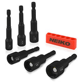 NEIKO 10190A Juego de destornilladores de tuercas magnéticas, 6 piezas, SAE, 1/4" a 9/16", 2-9/16" Juego de brocas de tuerca larga para taladro de impacto, Cr-V