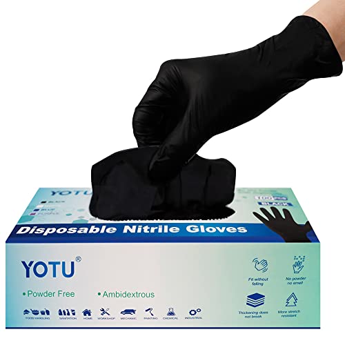 Guantes desechables negros de nitrilo sin látex y polvo de 6 mil, 100 unidades, texturizados, uso mecánico, limpieza, alimentos (negro (paquete de 100), XL (paquete de 100))