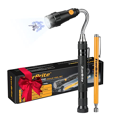 EverBrite Paquete de 2 herramientas magnéticas para recoger el kit de herramientas telescópicas de 360 grados con luz LED, regalo para papá, mamá, marido, esposa, cumpleaños, día del padre, Navidad, mecánico y herramienta de garaje