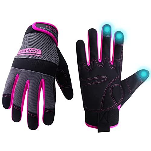 Guantes de trabajo de seguridad para hombres y mujeres, guantes mecánicos ligeros, pantalla táctil, guantes de trabajo de jardinería con agarre, alta destreza (Small, Pink)