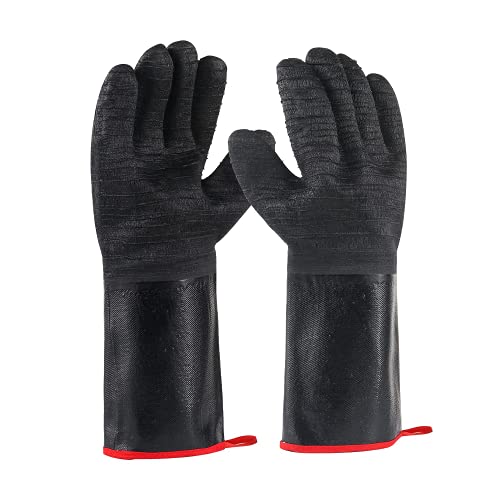 Moocci Guantes de barbacoa ignífugos para freidora de pavo, hornos, cocinar, resistente al calor, resistente al aceite, revestimiento de neopreno resistente al aceite