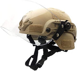 Zgsalvation Casco De Protección Rápida con Parasol Transparente Gafas Deslizantes Y Soporte NVG Y Rieles Laterales (Color : Tan, Size : 55-60cm)