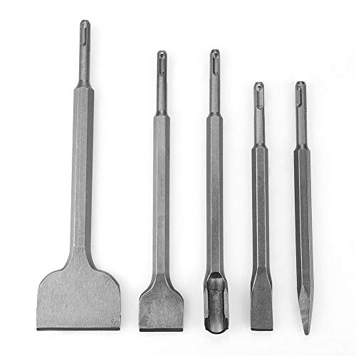 Juego de cinceles de taladro percutor SDS Plus, broca de cincel de martillo giratorio 5PCS, cinceles de punta/ranura/planos, cincel con soporte sds-plus, para pared, concreto, piedra, etc.