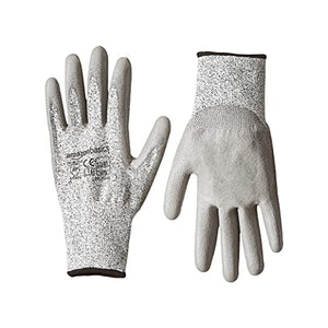 Amazon Basics Guantes de trabajo resistentes a los cortes, nivel de corte A2, guantes recubiertos de poliuretano, pantalla táctil, sal y pimienta, talla 10, XL, 6 pares