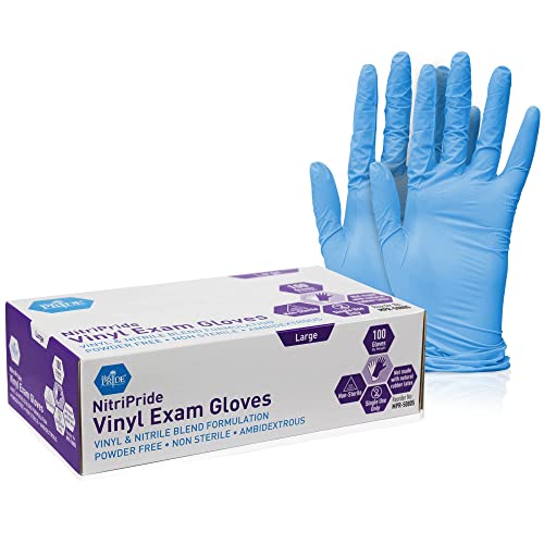 Medpride - Guantes de examen de mezcla de nitrilo sintético y vinilo, tamaño grande, 100 unidades, sin polvo, sin látex y sin goma, guantes protectores de un solo uso no estériles para uso médico, cocina, limpieza y más