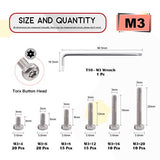 Hilitchi - Tornillos de seguridad Torx con cabeza de botón M3, 90 unidades, 6 tamaños, tornillos de acero inoxidable a prueba de manipulación, con broca T10, M3 x 4/6/8/12/16/20