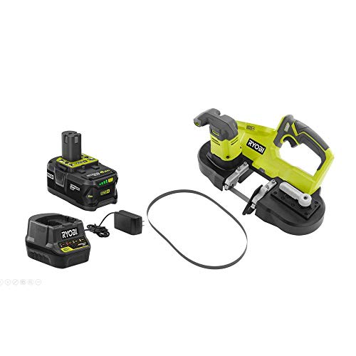 RYOBI P590KN 18 voltios ONE+ sierra de banda portátil inalámbrica con (1) batería de iones de litio de 4.0 Ah y cargador de 18 voltios