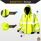 kwiksafety Clase 3 ANSI reflectante de alta visibilidad sudadera con capucha de manga larga para Seguridad Sudadera, Heavy Duty con forro polar capucha cierre aislante, dos bolsillos laterales, ANSI/Isea 107 – 2010 Nivel 3, Amarillo, Amarillo