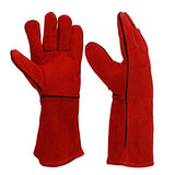 Q_TS Guantes De Soldador, Guantes De Soldadura De Protección Laboral, Guantes De Soldadura De Piel De Vaca-14 Pulgadas_Rojo