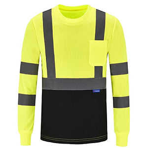 AYKRM Camiseta de seguridad reflectante de alta visibilidad de manga larga (XS-6XL), Amarillo, Medium