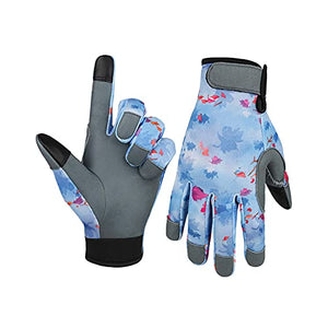 Denpetec Guantes de jardinería, de cuero transpirable que absorbe el sudor, a prueba de espinas, para plantar, sembrar, trabajo ligero (azul, tamaño: M)