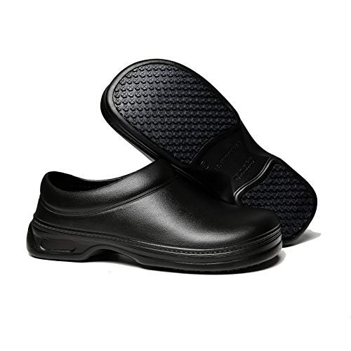 lozoye Zapatos de trabajo antideslizantes para enfermeras para hombres y mujeres, azul marino, blanco, negro, cocina, jardín, chef, zapatos, Negro, 11 Women/10 Men