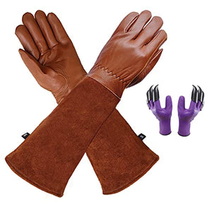 Guantes de jardinería de cuero profesionales para mujeres y hombres, guantes de trabajo de jardín rosa con protección del antebrazo