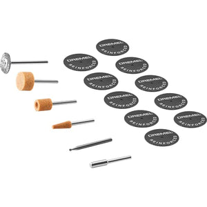 Dremel 734-01 Kit de accesorios para herramientas rotativas de corte de metal, juego de 16 piezas, incluye broca de grabado, piedras de molienda y cepillo de acero al carbono